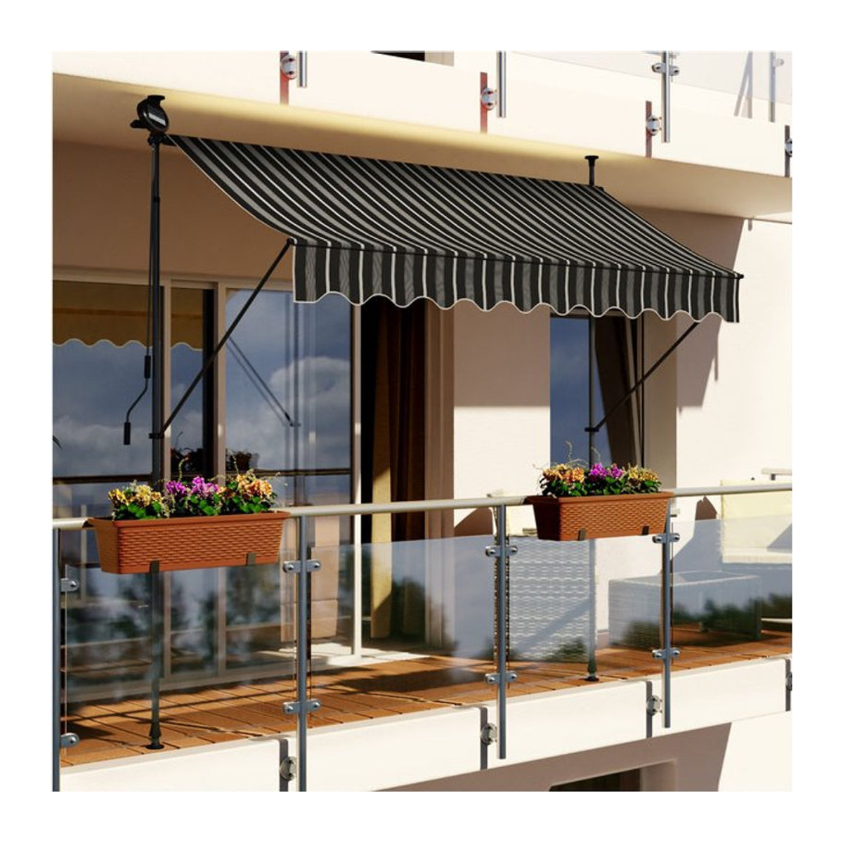 Swing&Harmonie LED Klemmmarkise mit Kurbel, Beleuchtung und Solarmodul für Balkon und Terrasse - Bild 1
