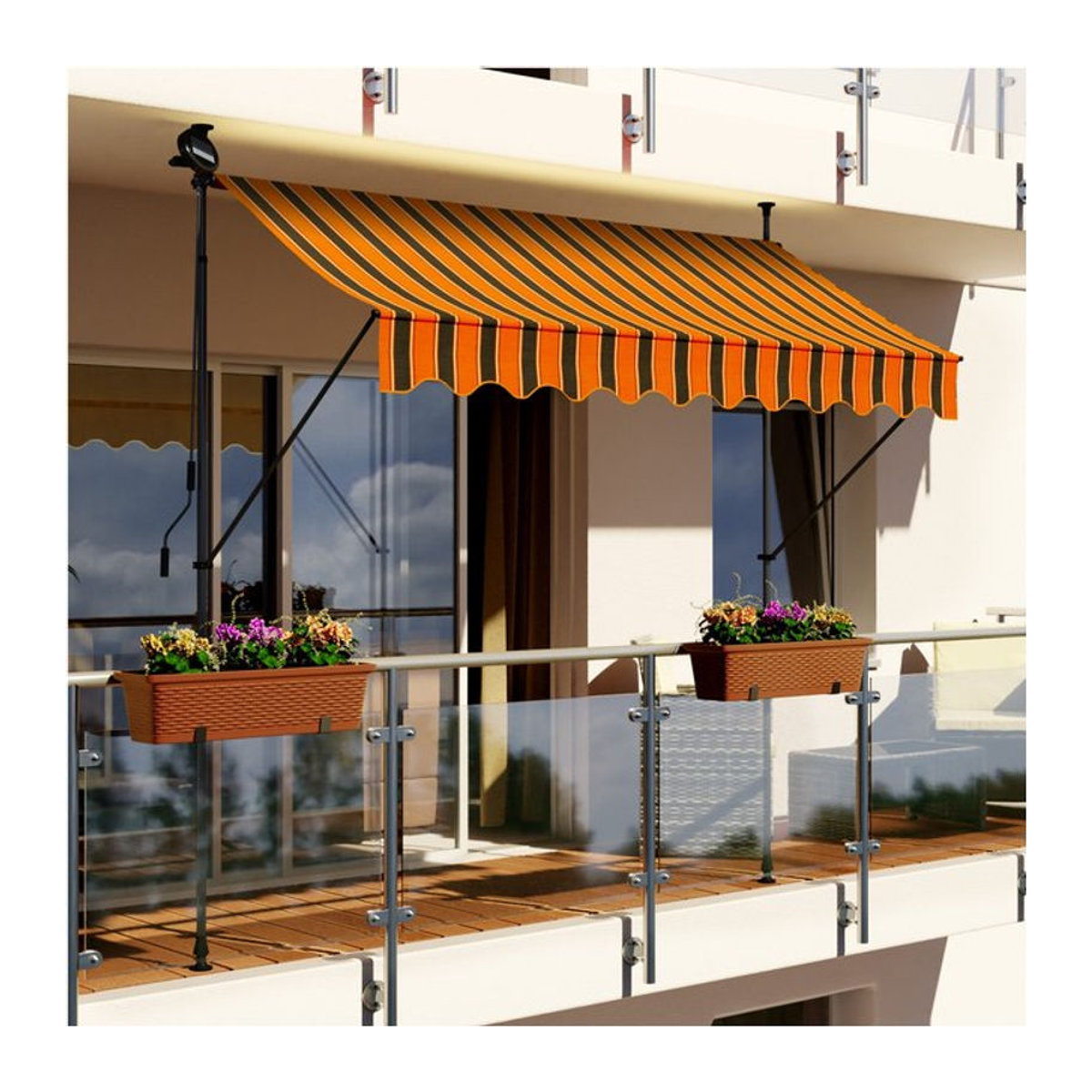 Swing&Harmonie LED Markise mit Kurbel, Beleuchtung und Solarmodul in Orange - Bild 1
