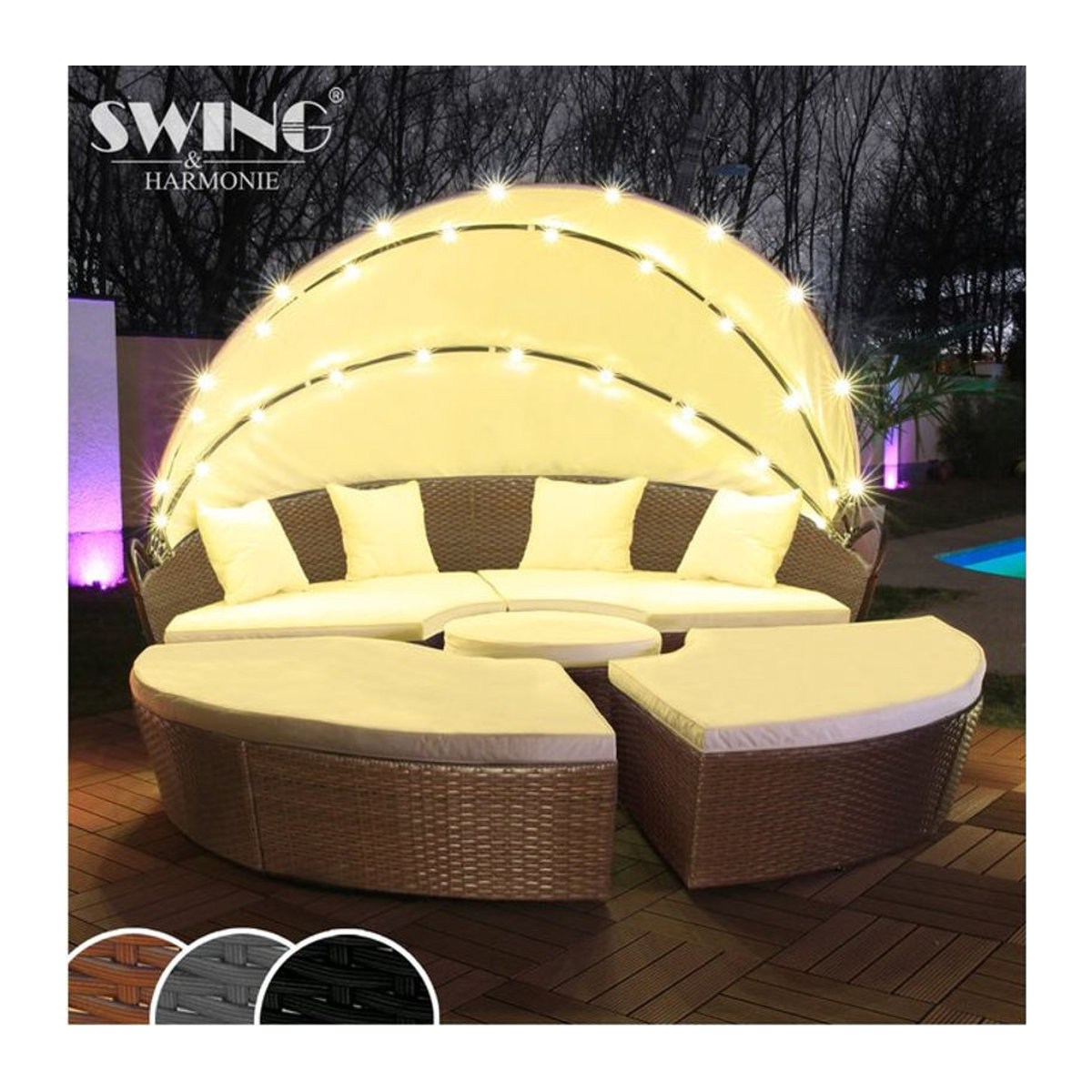 Swing&Harmonie LED Sonneninsel aus Polyrattan in Braun inklusive Abdeckcover - Bild 1