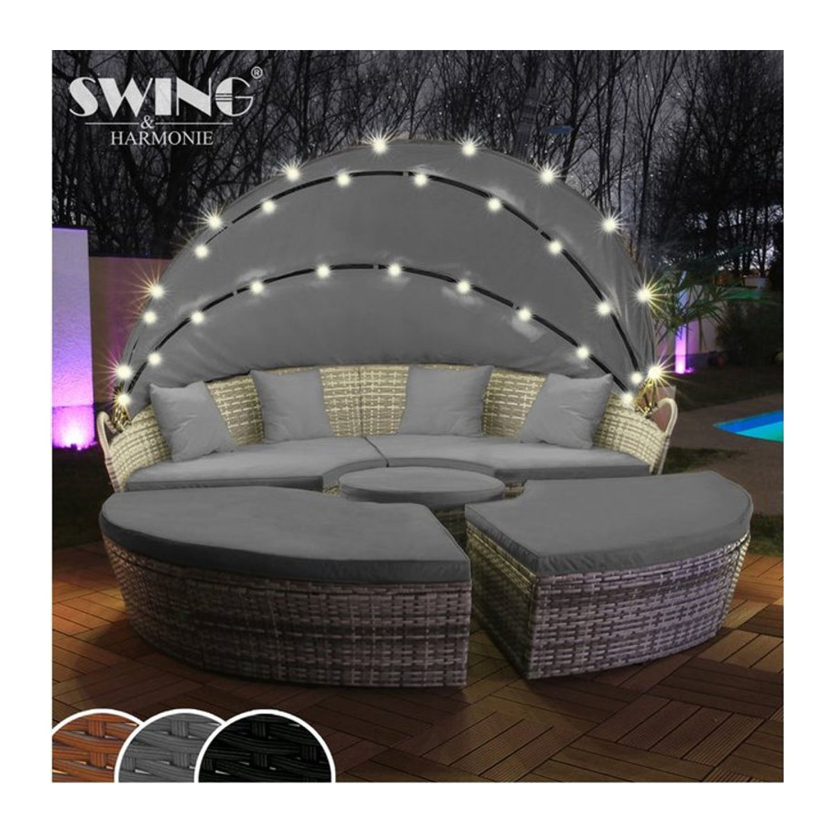 Swing&Harmonie LED Sonneninsel aus Polyrattan in Grau inklusive Abdeckcover - Bild 1