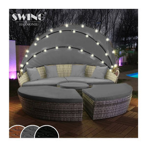 Swing&Harmonie LED Sonneninsel aus Polyrattan in Grau inklusive Abdeckcover