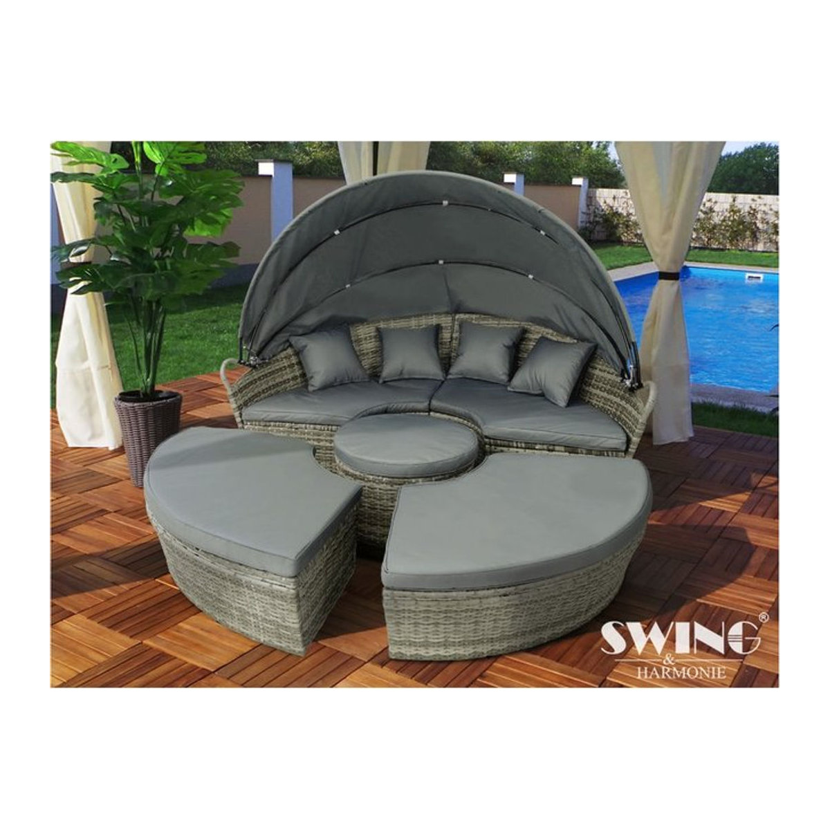 Swing&Harmonie LED Sonneninsel aus Polyrattan in Grau inklusive Abdeckcover als Lounge Sitzgruppe - Bild 1