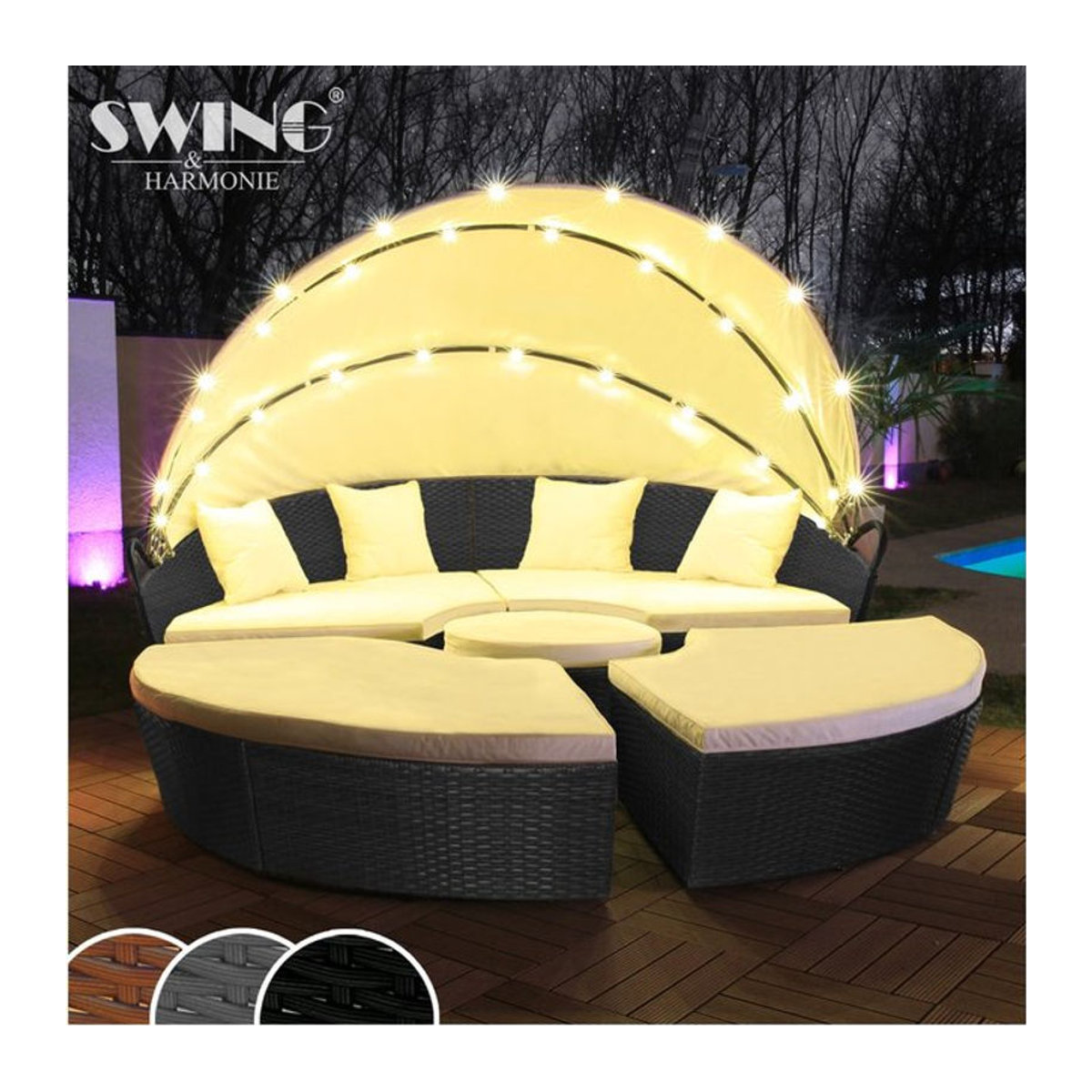 Swing&Harmonie LED Sonneninsel aus Polyrattan Lounge Sitzgruppe mit Abdeckcover in Schwarz oder Anthrazit - Bild 1