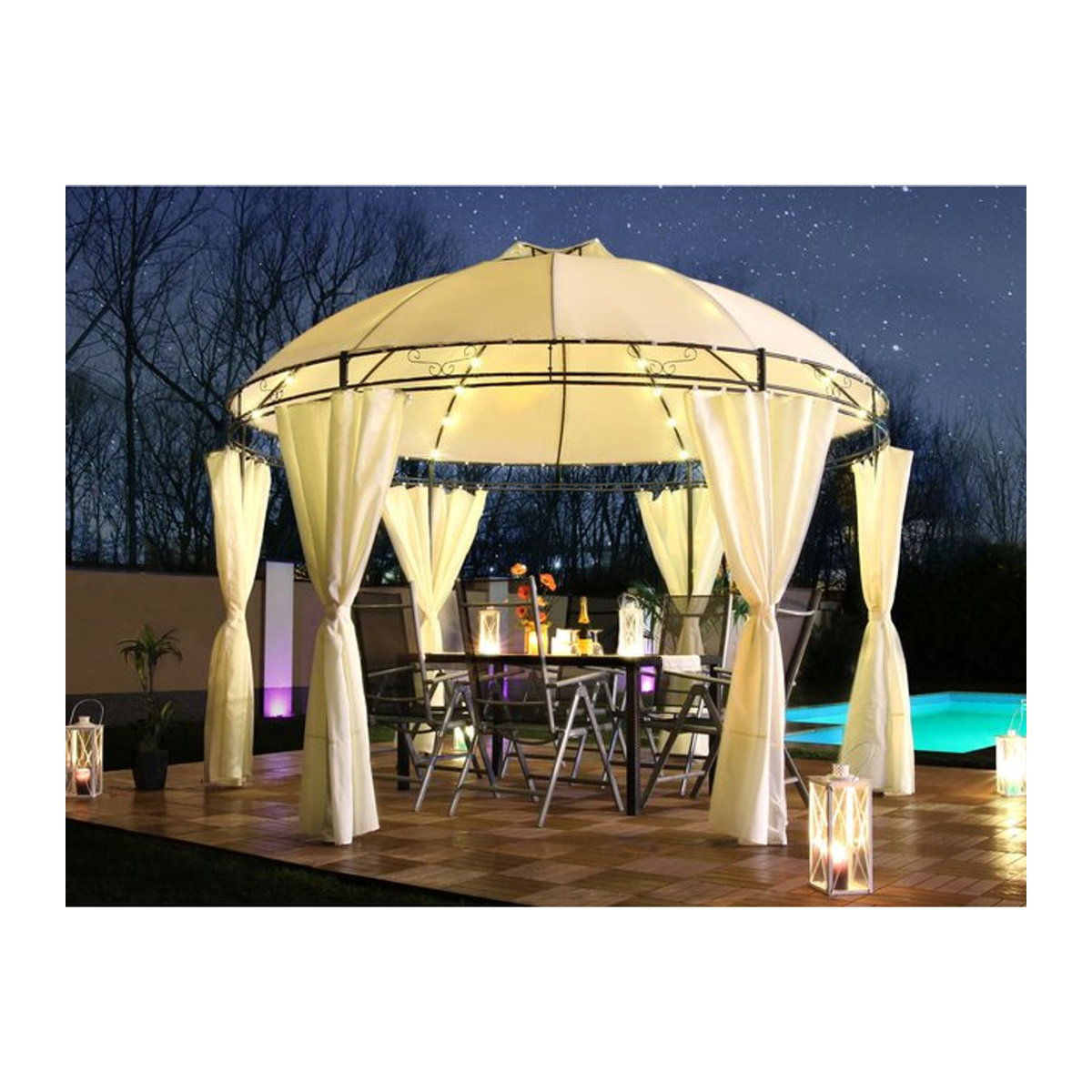 Swing&Harmonie Runder Gartenpavillon Lavo in Beige mit LED-Beleuchtung, Seitenwänden und Solarmodul Durchmesser: 350 cm - Bild 1