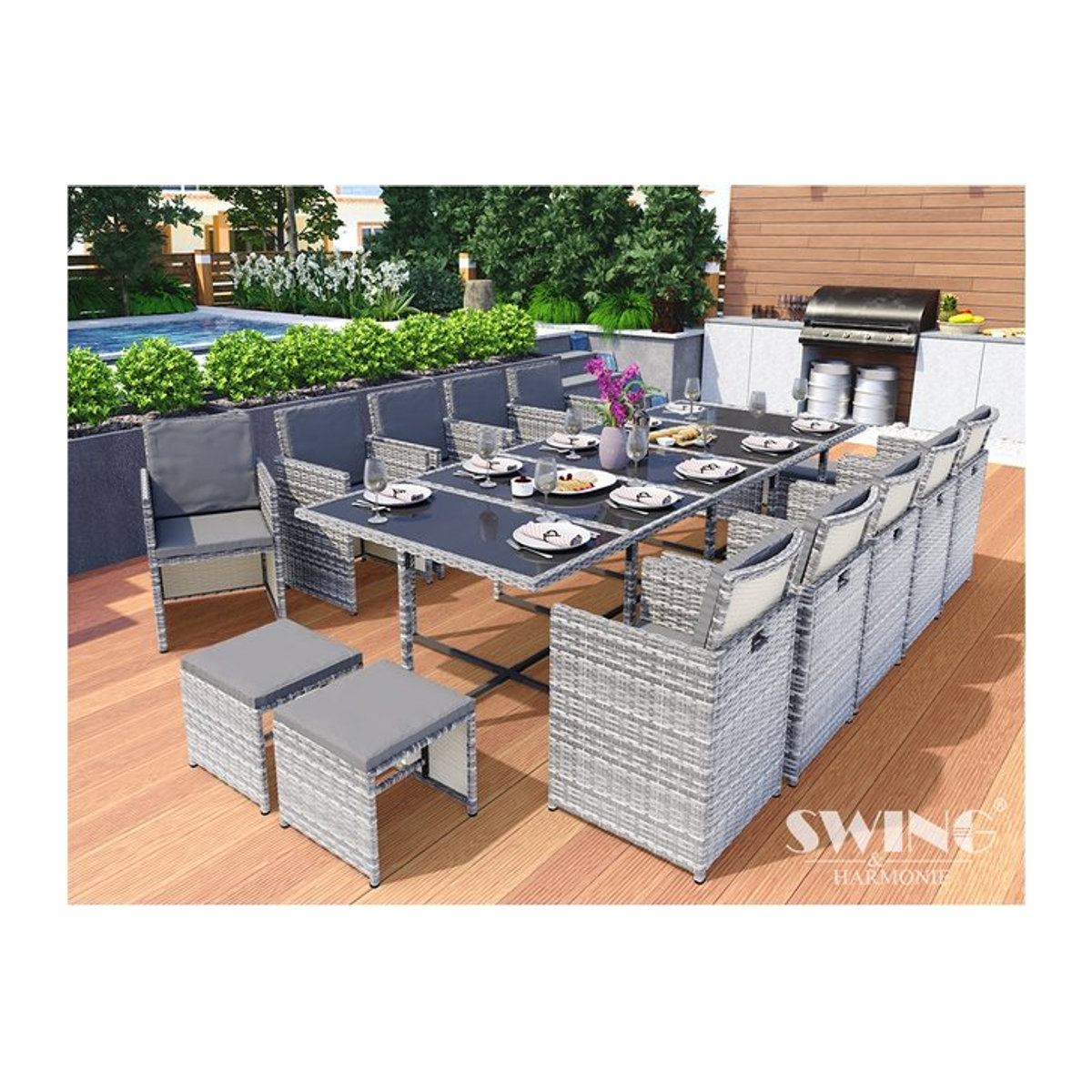Swing&Harmonie Vegas Polyrattan Sitzgruppe in Grau als moderne Gartenmöbel-Essgruppe - Bild 1