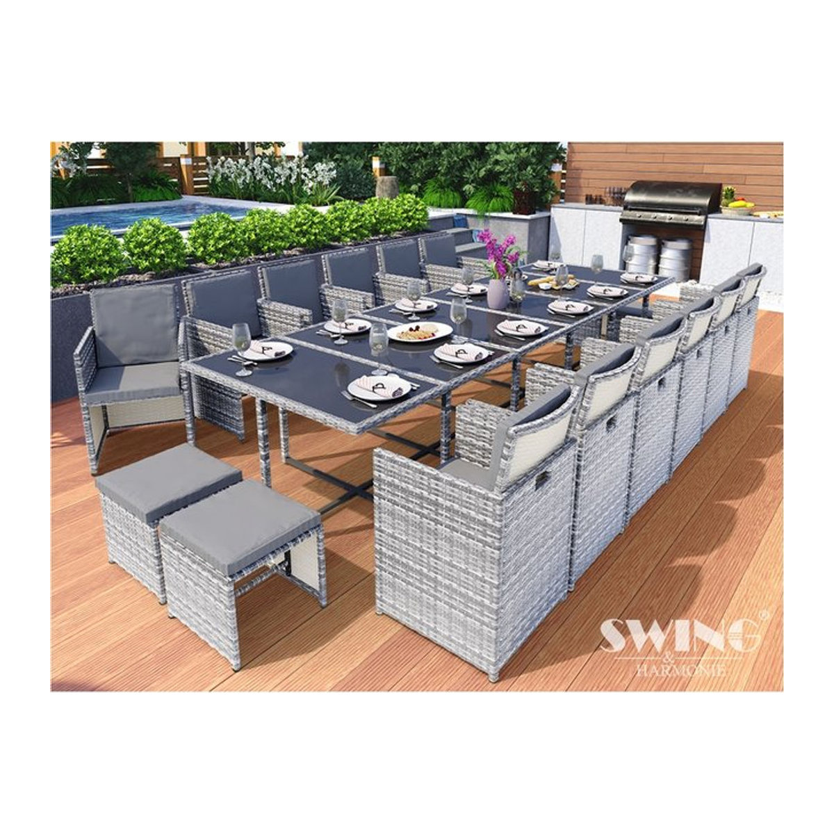 Swing&Harmonie Vegas Polyrattan Sitzgruppe in Grau mit Esstisch als Gartenmöbel-Set - Bild 1