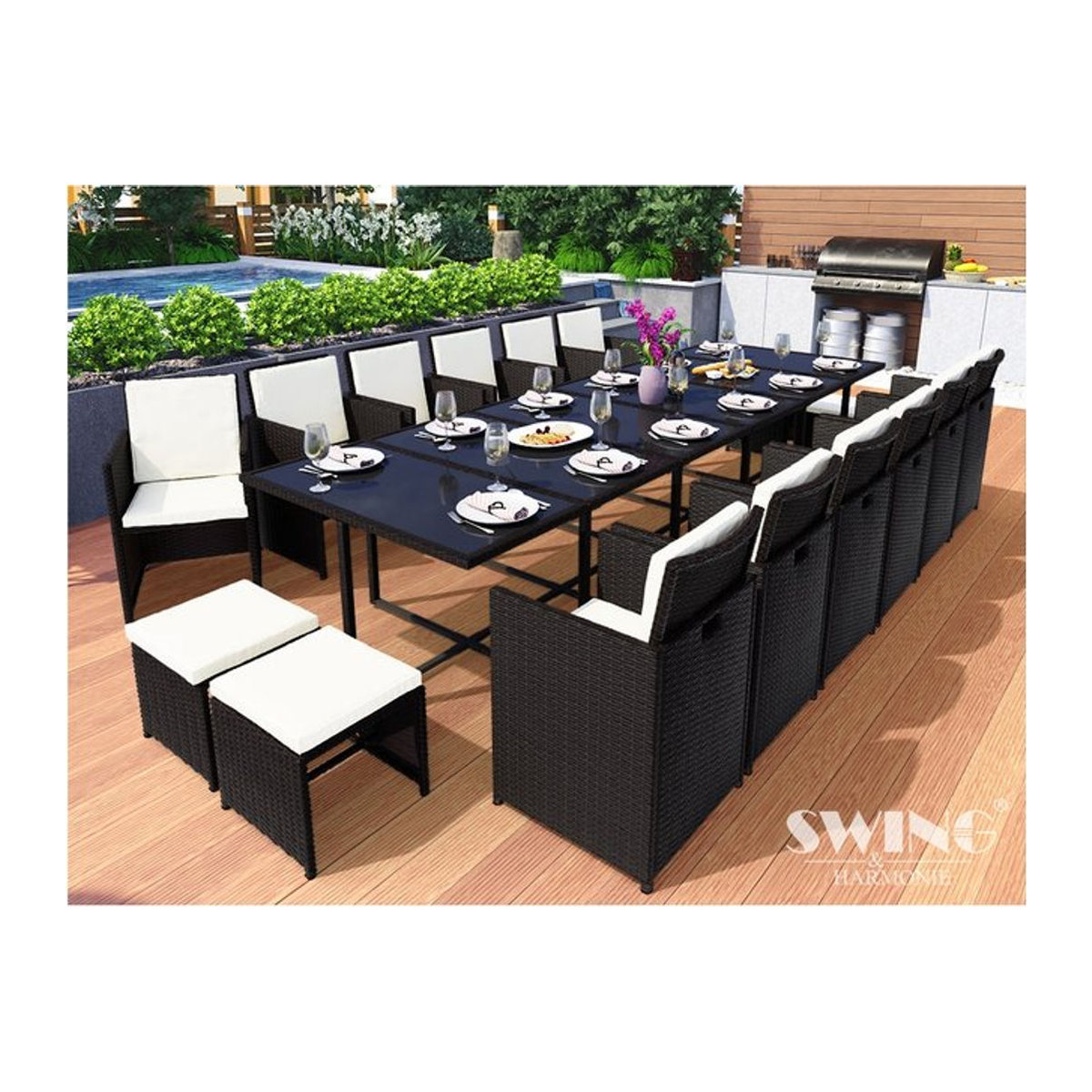 Swing&Harmonie Vegas Polyrattan Sitzgruppe mit Esstisch als Gartenmöbel-Set in Schwarz oder Anthrazit - Bild 1