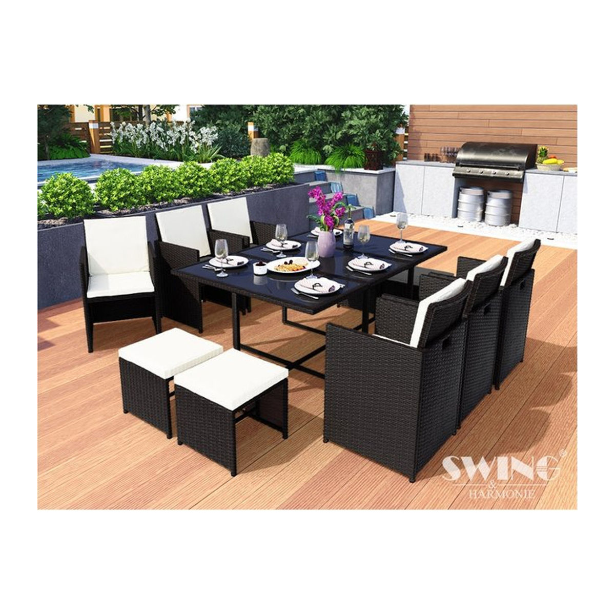 Swing&Harmonie Vegas Polyrattan Sitzgruppe mit Esstisch als Gartenmöbel-Set in Schwarz oder Anthrazit - Bild 1