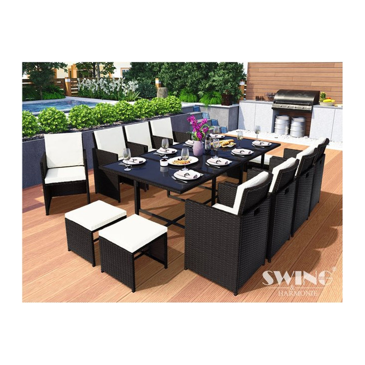 Swing&Harmonie Vegas Polyrattan Sitzgruppe mit Esstisch als Gartenmöbel-Set in Schwarz oder Anthrazit - Bild 1
