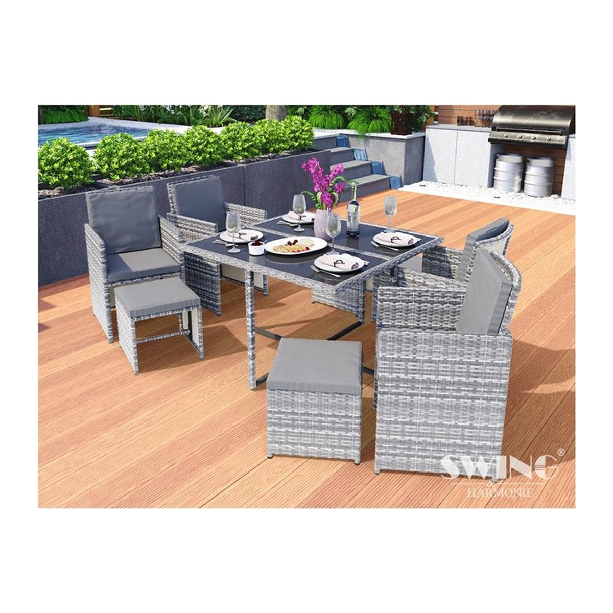 Swing&Harmonie Vegas Polyrattan Sitzgruppe mit Esstisch in Grau - Bild 1