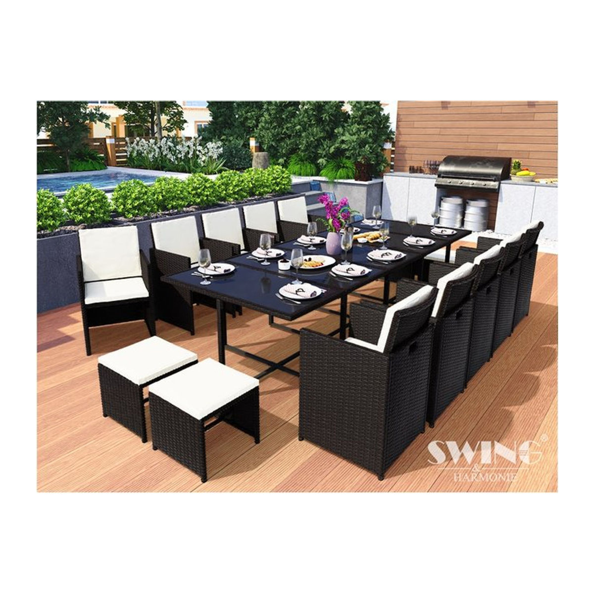 Swing&Harmonie Vegas Polyrattan Sitzgruppe mit Esstisch in Schwarz als Gartenmöbel-Set - Bild 1