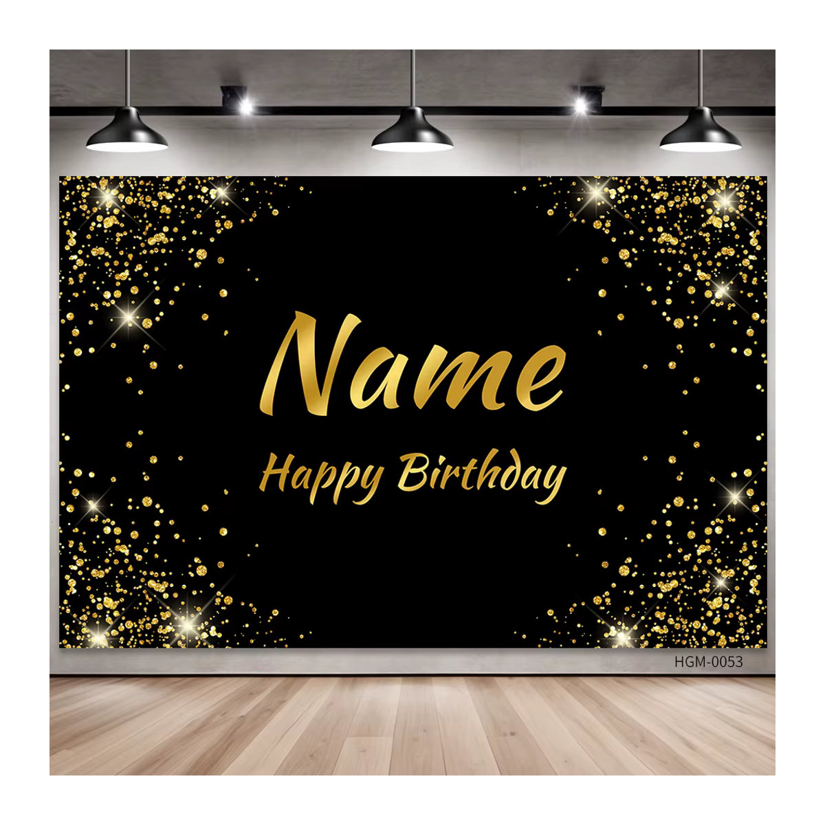 Sylvia Home Personalisierter Geburtstag Banner mit Name und Foto in Schwarz und Gold mit Sternen als rechteckige Party Dekoration - Bild 2