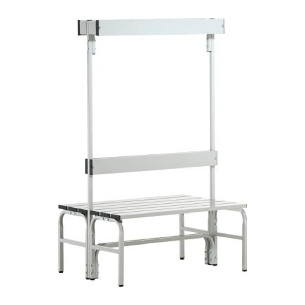Sypro Doppel-Umkleidebank mit Garderobenteil aus Edelstahl und Aluminium, Grau/Alufarben, B: 101,5 cm, H: 165 cm, T: 72,5 cm - Bild 1