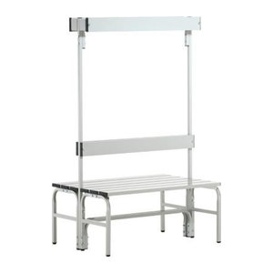Sypro Doppel-Umkleidebank mit Garderobenteil aus Edelstahl und Aluminium, Grau/Alufarben, B: 101,5 cm, H: 165 cm, T: 72,5 cm