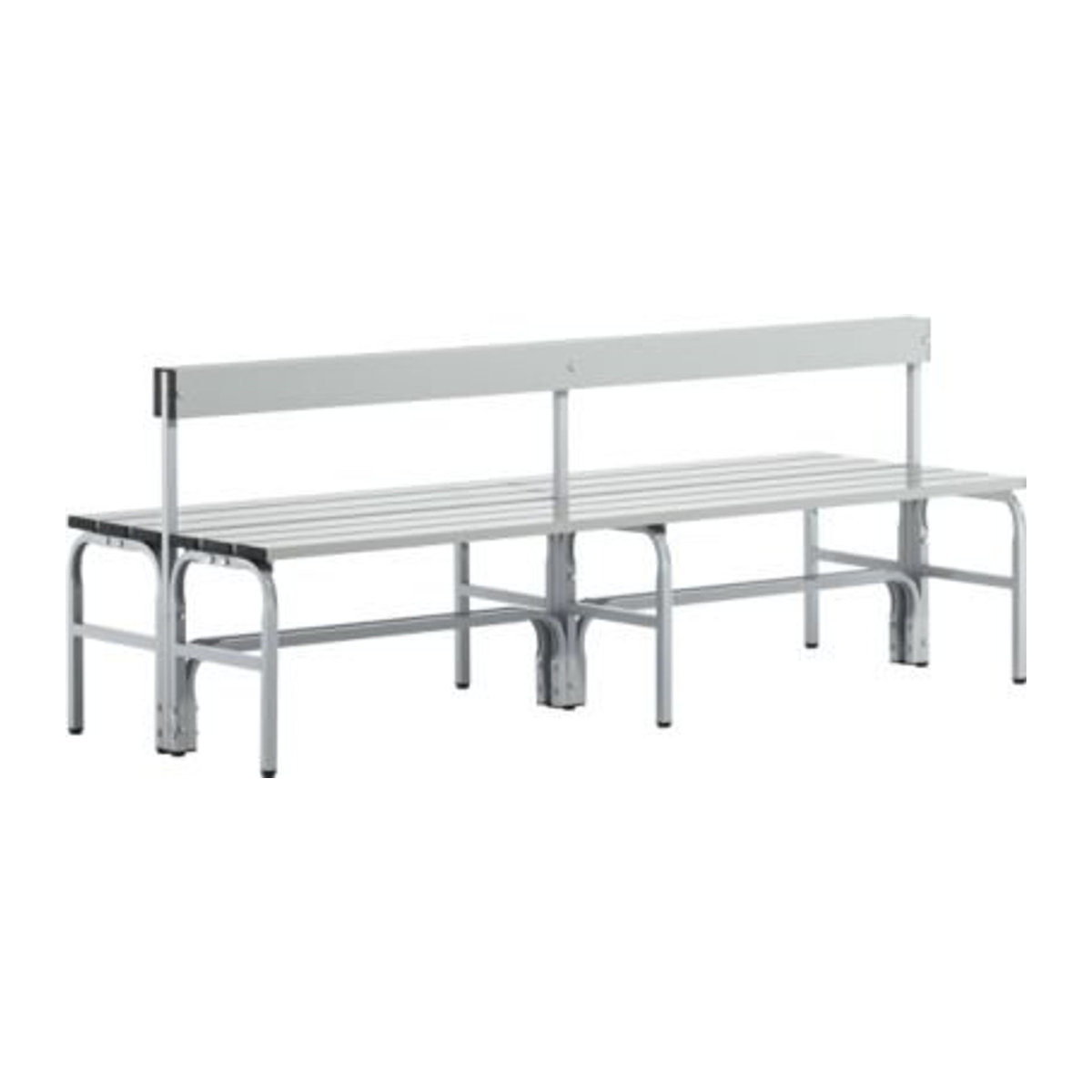 Sypro Garderobenbank doppelt mit Rückenteil aus Edelstahl und Aluminium, Weiß/Alufarben, Breite: 200 cm - Bild 1