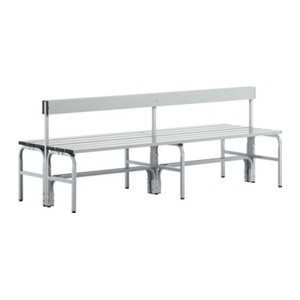 Sypro Garderobenbank doppelt mit Rückenteil aus Edelstahl und Aluminium, Weiß/Alufarben, Breite: 200 cm