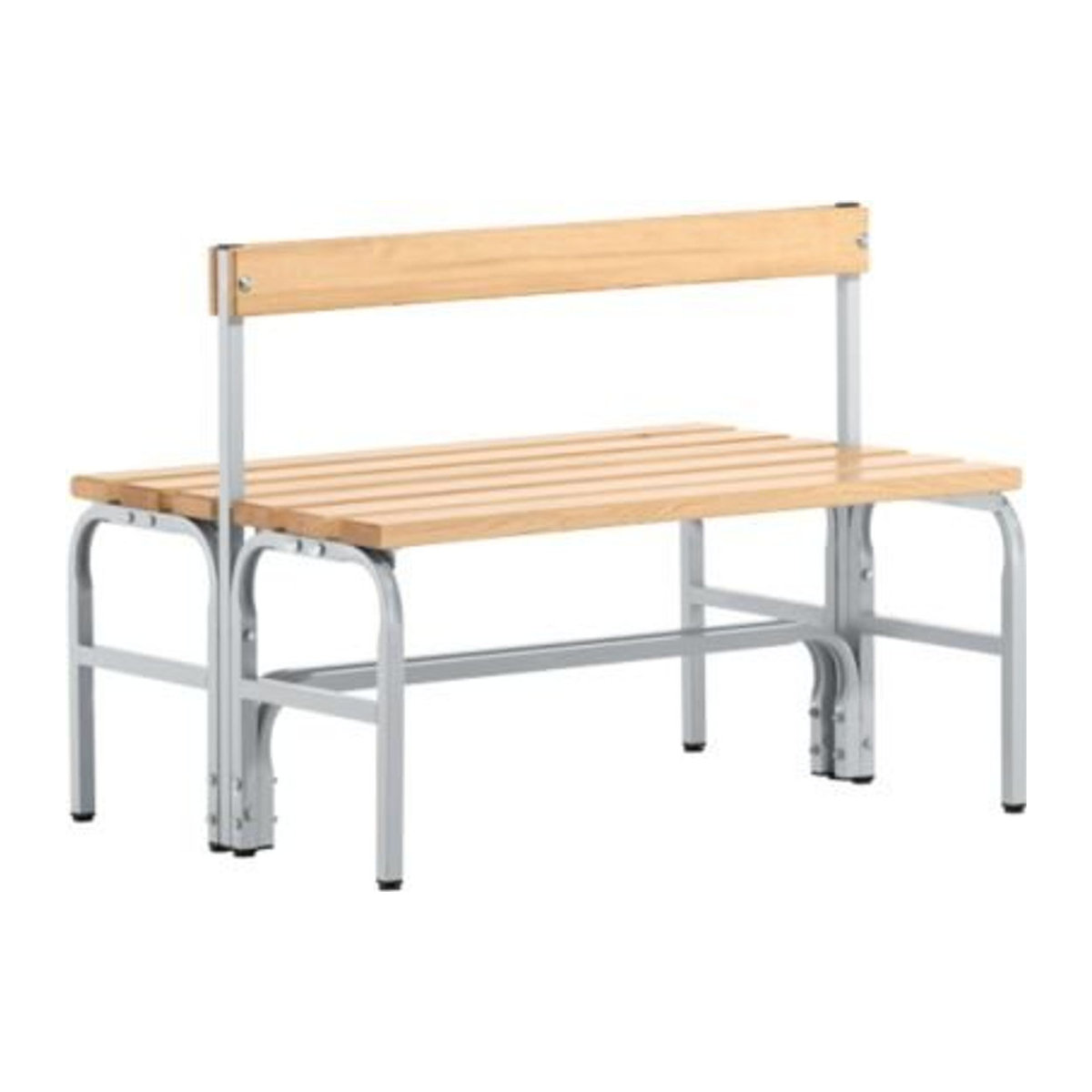 Sypro Garderobenbank Industrial doppelt aus Metall und Kiefernholz mit Rückenteil, Farbe: Weiß/Alufarben/Natur, Breite: 101,5 cm, Höhe: 77 cm, Tiefe: 72,5 cm - Bild 1