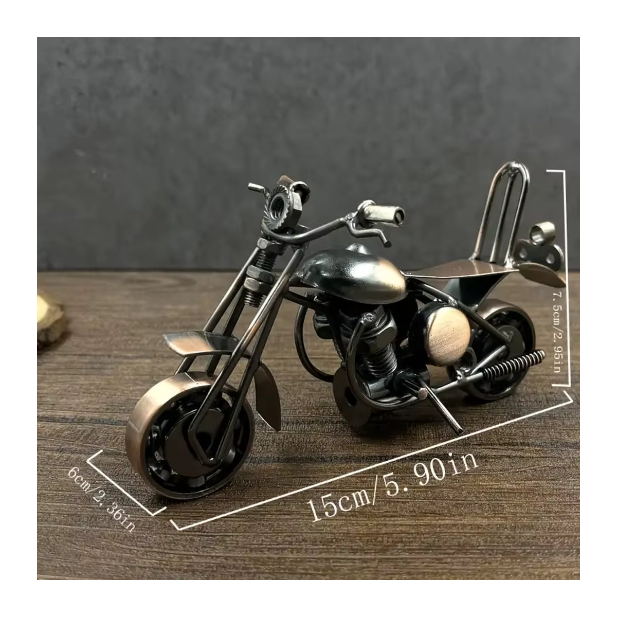 Syxing Vintage Motorrad Skulptur aus Metall in Silber als handgemachtes Retro Modell für dein Zuhause und Büro - Bild 2