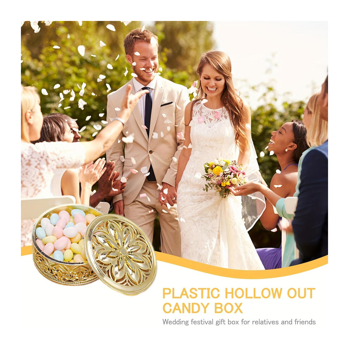 SZ-Damai 12er Set Goldene Süßigkeitenboxen aus Metall und Kunststoff mit floralem Design für Hochzeit und Geburtstag - Bild 2