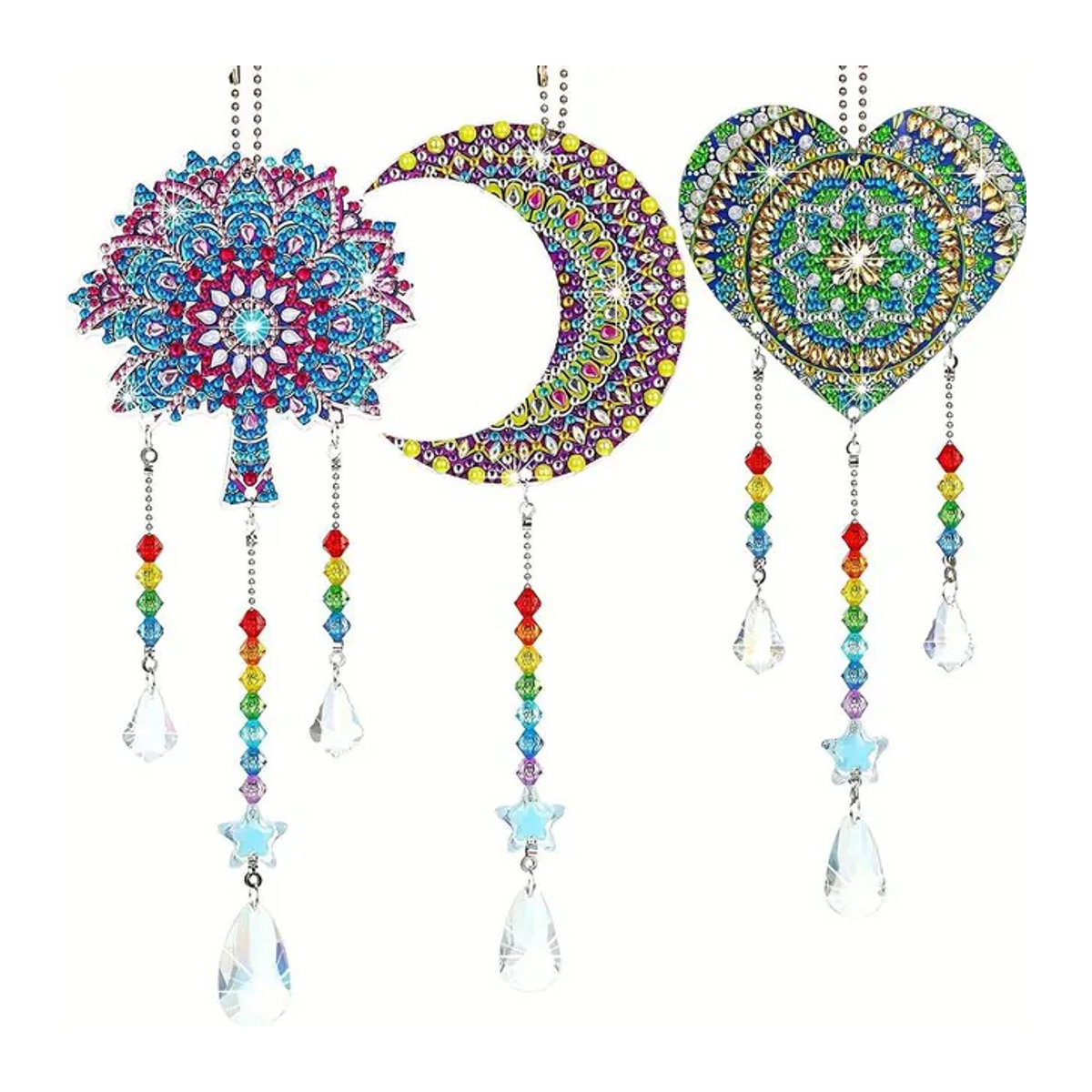 SZ-Damai DIY Mond und Sonne Diamantmalerei Windspiel Set, Bohemian Aesthetic Fensterdekoration zum Aufhängen, mehrfarbig - Bild 1
