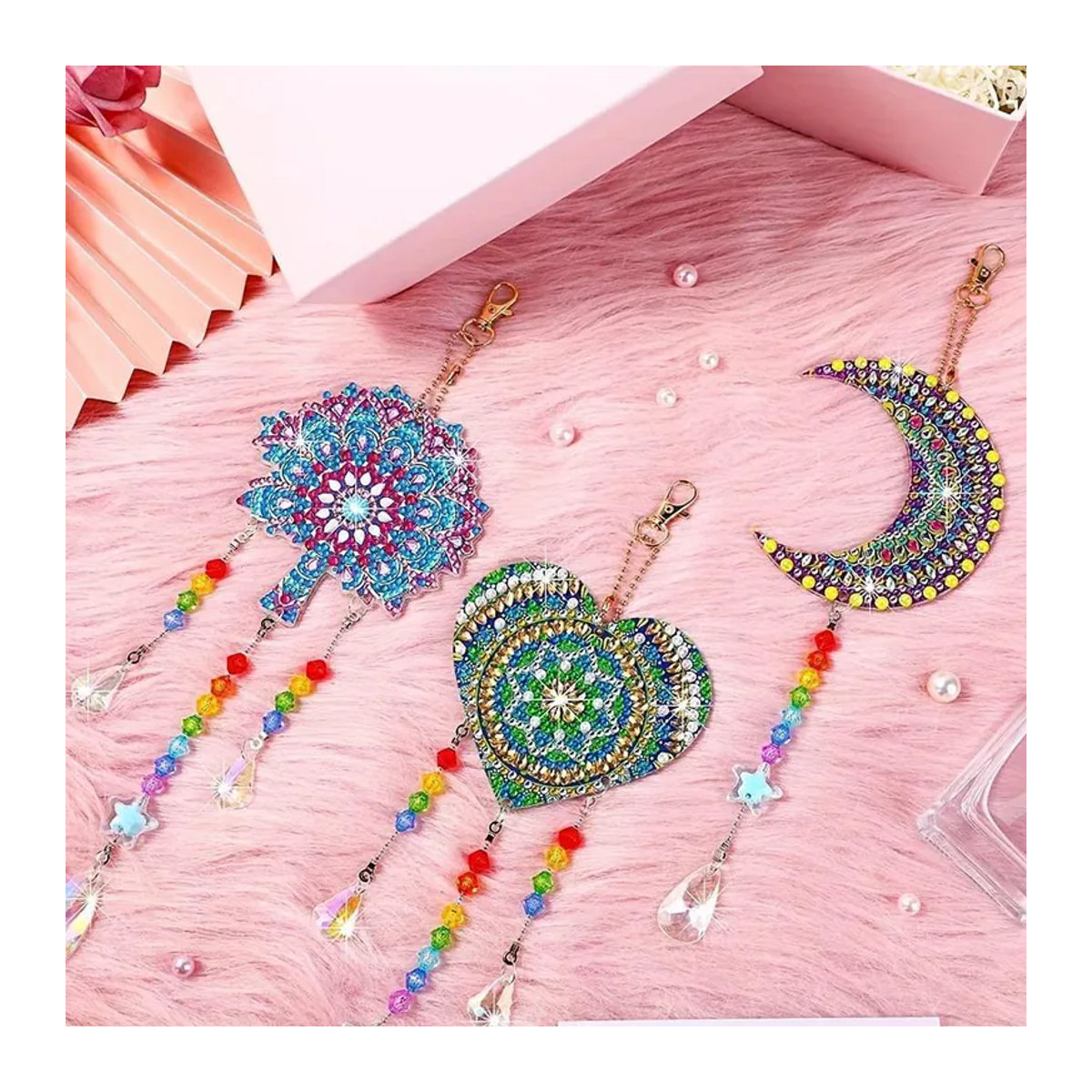 SZ-Damai DIY Mond und Sonne Diamantmalerei Windspiel Set, Bohemian Aesthetic Fensterdekoration zum Aufhängen, mehrfarbig - Bild 4
