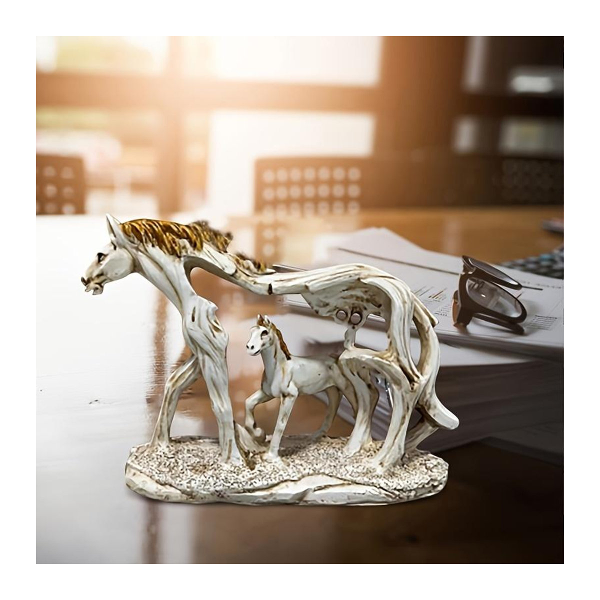 SZ-Damai Feng-Shui Pferde-Ornament aus Kunstharz in Weiß als dekorative galoppierende Pferdestatue - Bild 2