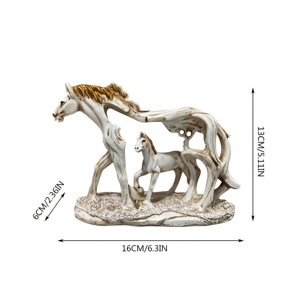 SZ-Damai Feng-Shui Pferde-Ornament aus Kunstharz in Weiß als dekorative galoppierende Pferdestatue - Bild 3