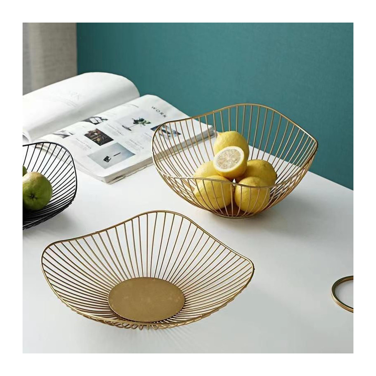 SZ-Damai Obstteller aus Metall in Gold, geometrische Aufbewahrungsschale für Obst und Snacks, modernes Design für dein Wohnzimmer, B: 27,5 cm, T: 27 cm, H: 11,2 cm - Bild 5