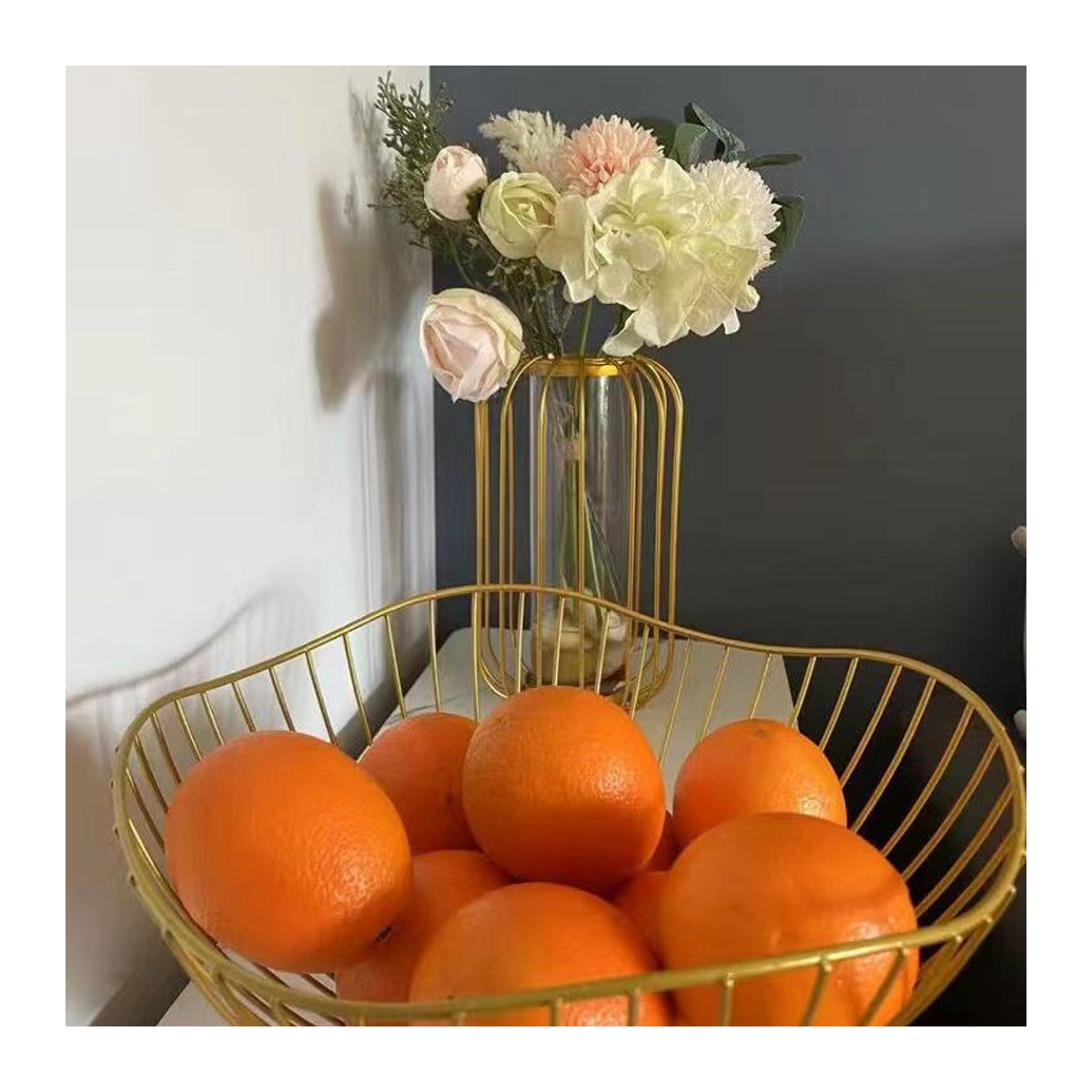 SZ-Damai Obstteller aus Metall in Gold, geometrische Aufbewahrungsschale für Obst und Snacks, modernes Design für dein Wohnzimmer, B: 27,5 cm, T: 27 cm, H: 11,2 cm - Bild 7