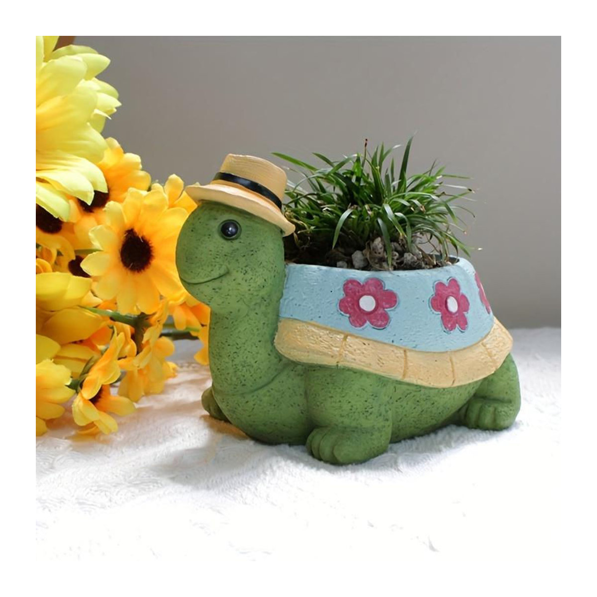 SZ-JZQ Schildkröten-Blumentopf aus Kunstharz in Grün für Sukkulenten und Dekoration - Bild 3