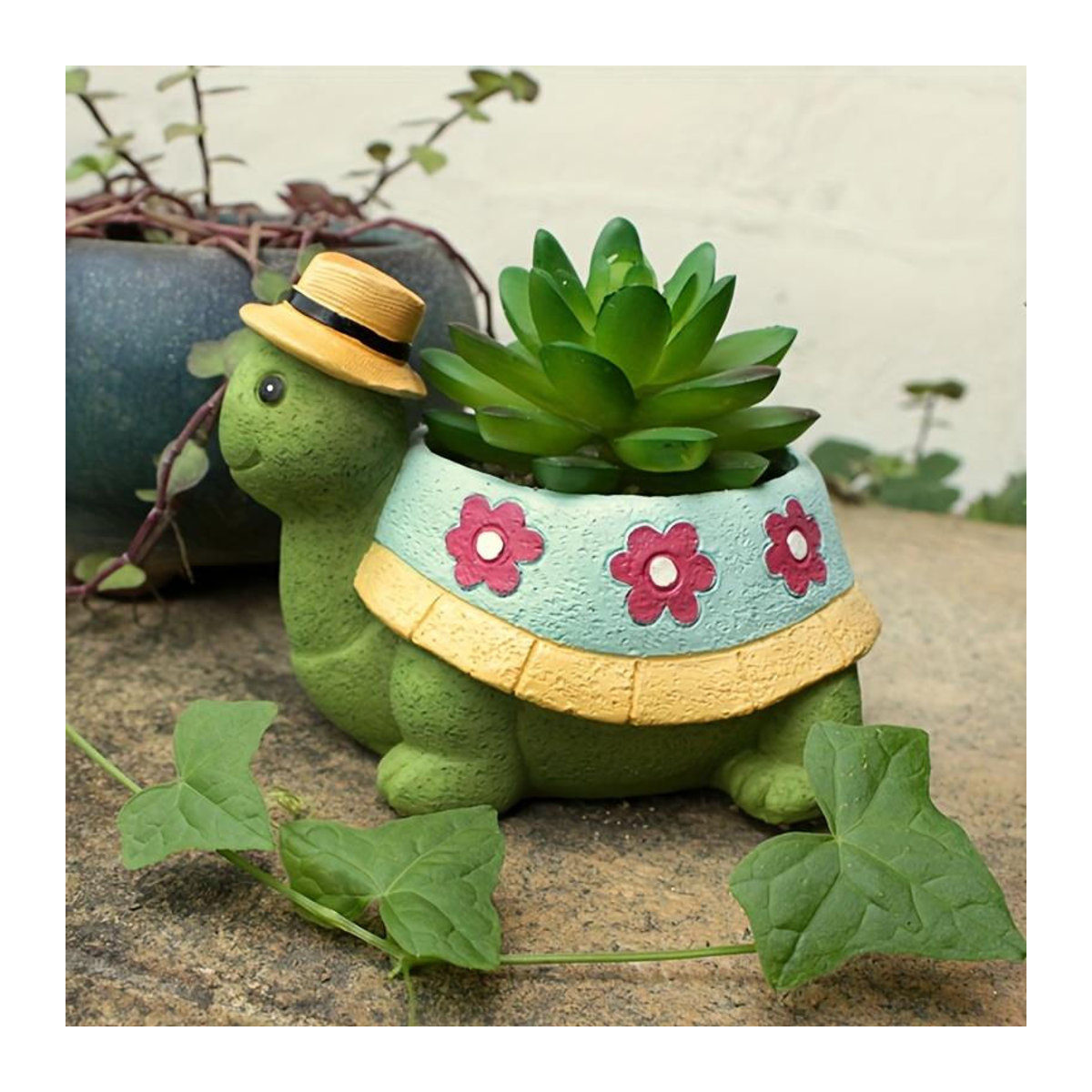 SZ-JZQ Schildkröten-Blumentopf aus Kunstharz in Grün für Sukkulenten und Dekoration - Bild 4