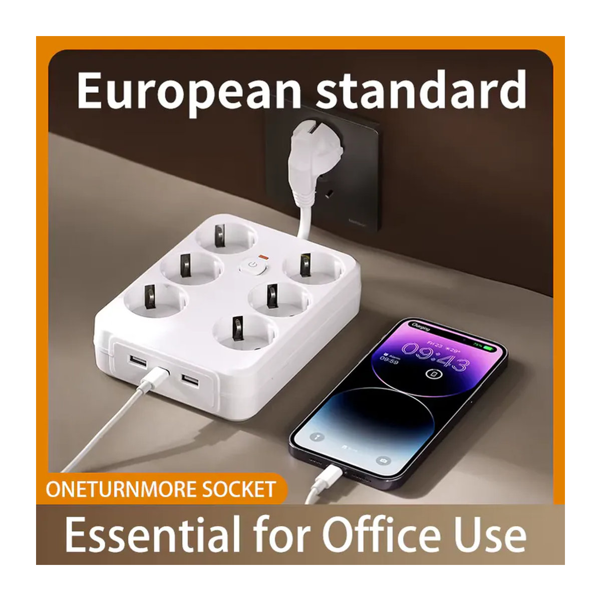 Szaoju Steckdosenleiste in Weiß mit 6 AC-Steckdosen, 2 USB-Anschlüssen, 1 Typ-C-Ladegerät und elektrischem Schalter im minimalistischen Design - Bild 2