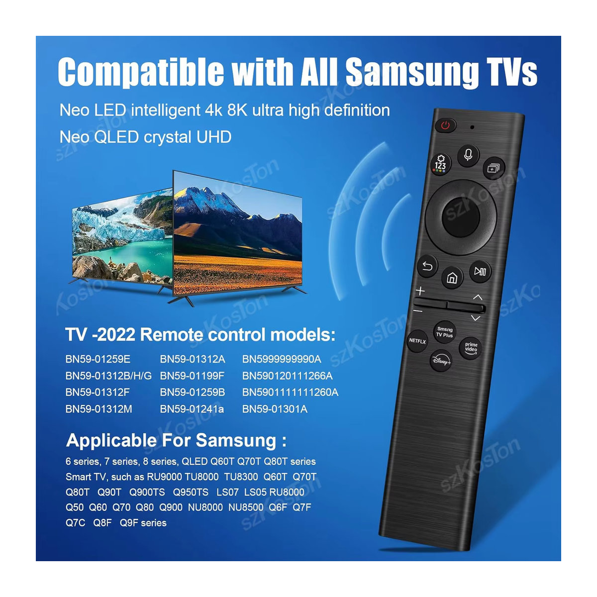SZKOSTON Ersatz-Sprachfernbedienung BN59-01385A für Samsung Smart TVs, Solar-Ladefernbedienung für Samsung 4K 8K QLED, Schwarz - Bild 2