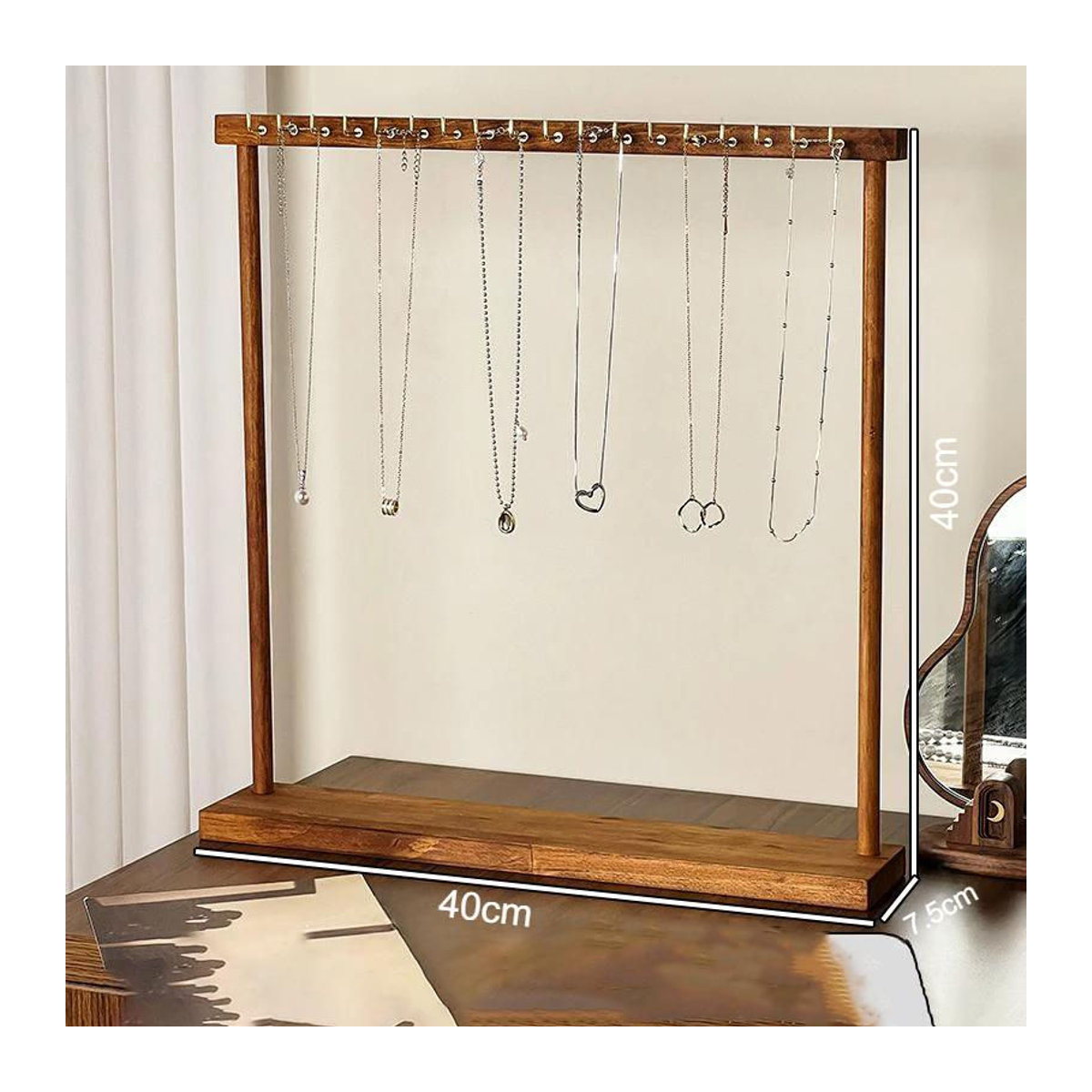 SZwatch Schmuck-Organizer aus Massivholz in Braun mit 12 Haken für Halsketten, Ohrringe und Armbänder - Bild 4