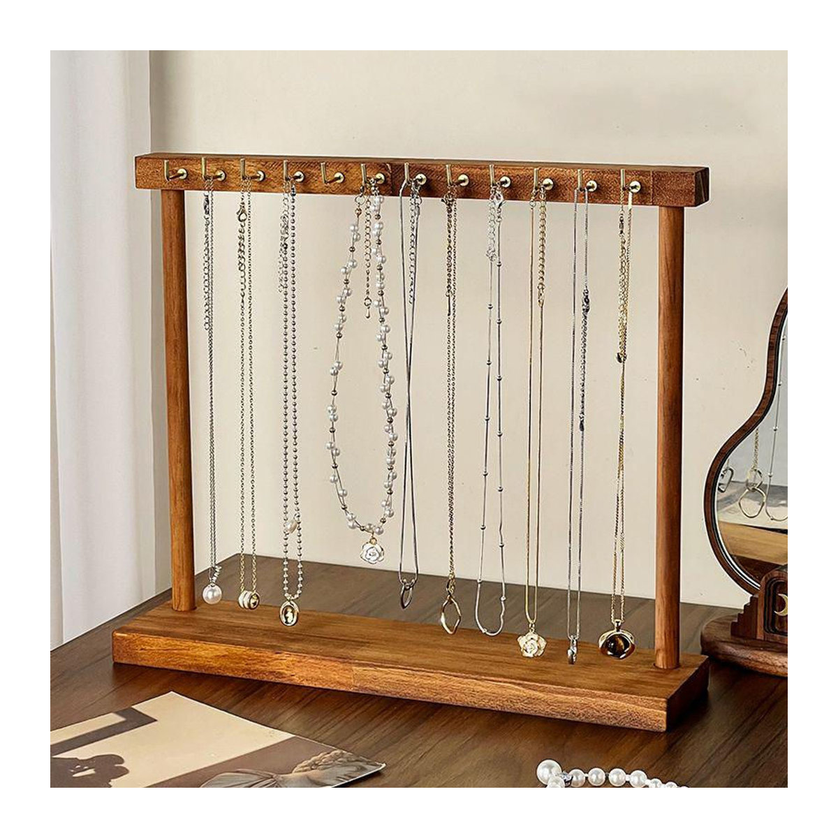 SZwatch Schmuck-Organizer aus Massivholz in Braun mit 12 Haken für Halsketten, Ohrringe und Armbänder - Bild 5