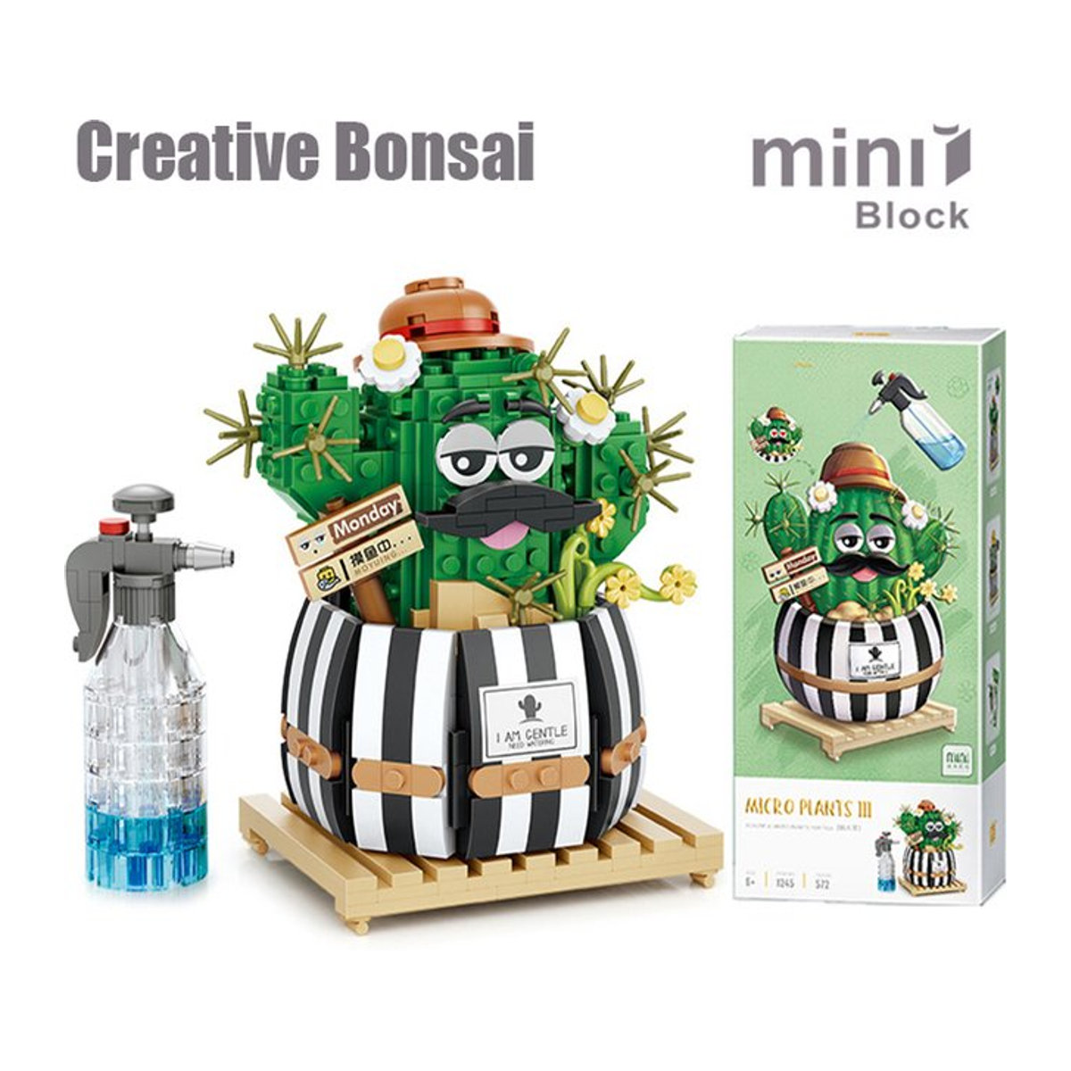 Szxhf DIY Kaktus Mini Bausteine Set als kreative Sukkulenten Bonsai Dekoration in Grün für Kinder - Bild 1