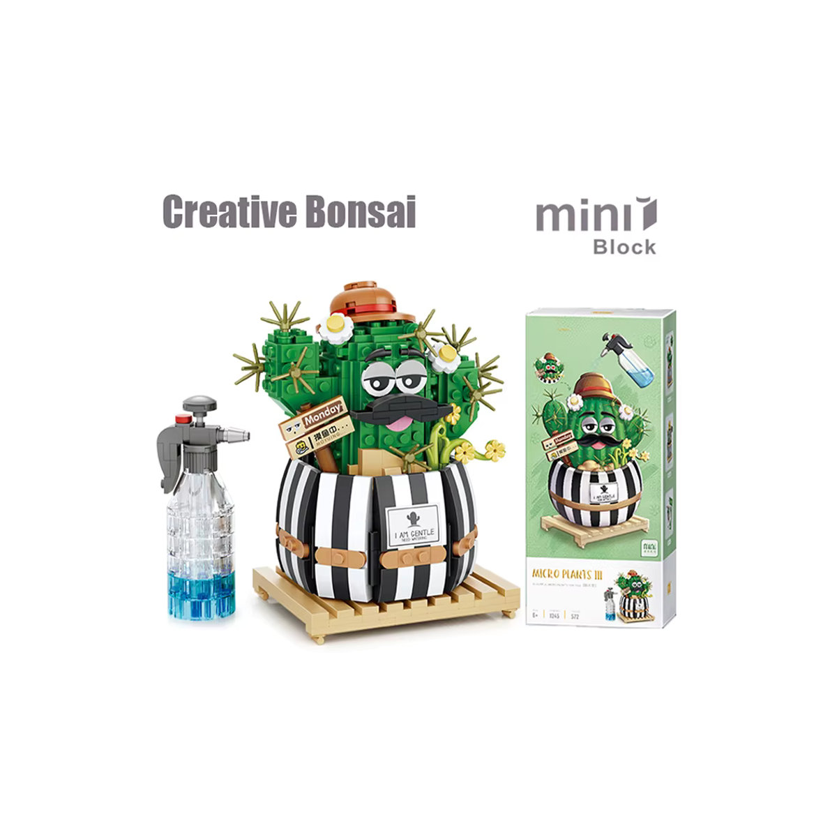 Szxhf DIY Kaktus Mini Bausteine Set als kreative Sukkulenten Bonsai Dekoration in Grün für Kinder - Bild 3
