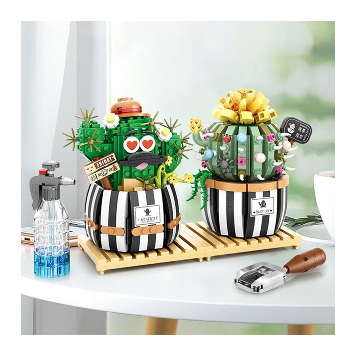 Szxhf Kreative Bausteine Sukkulenten Kaktus 3D Modell Mini Bonsai Simulation Grüne Pflanze aus Kunststoff für Kinder und zur Dekoration - Bild 1