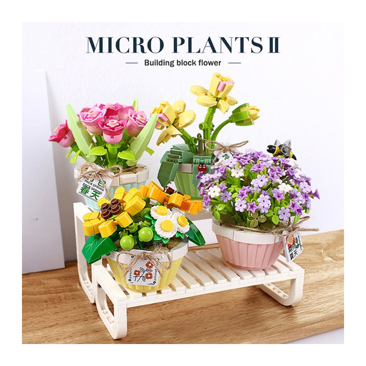 Szxhf Mini-Bausteine DIY-Blumenstrauß als Topfpflanzenmodell aus Kunststoff, mehrfarbig - Bild 1