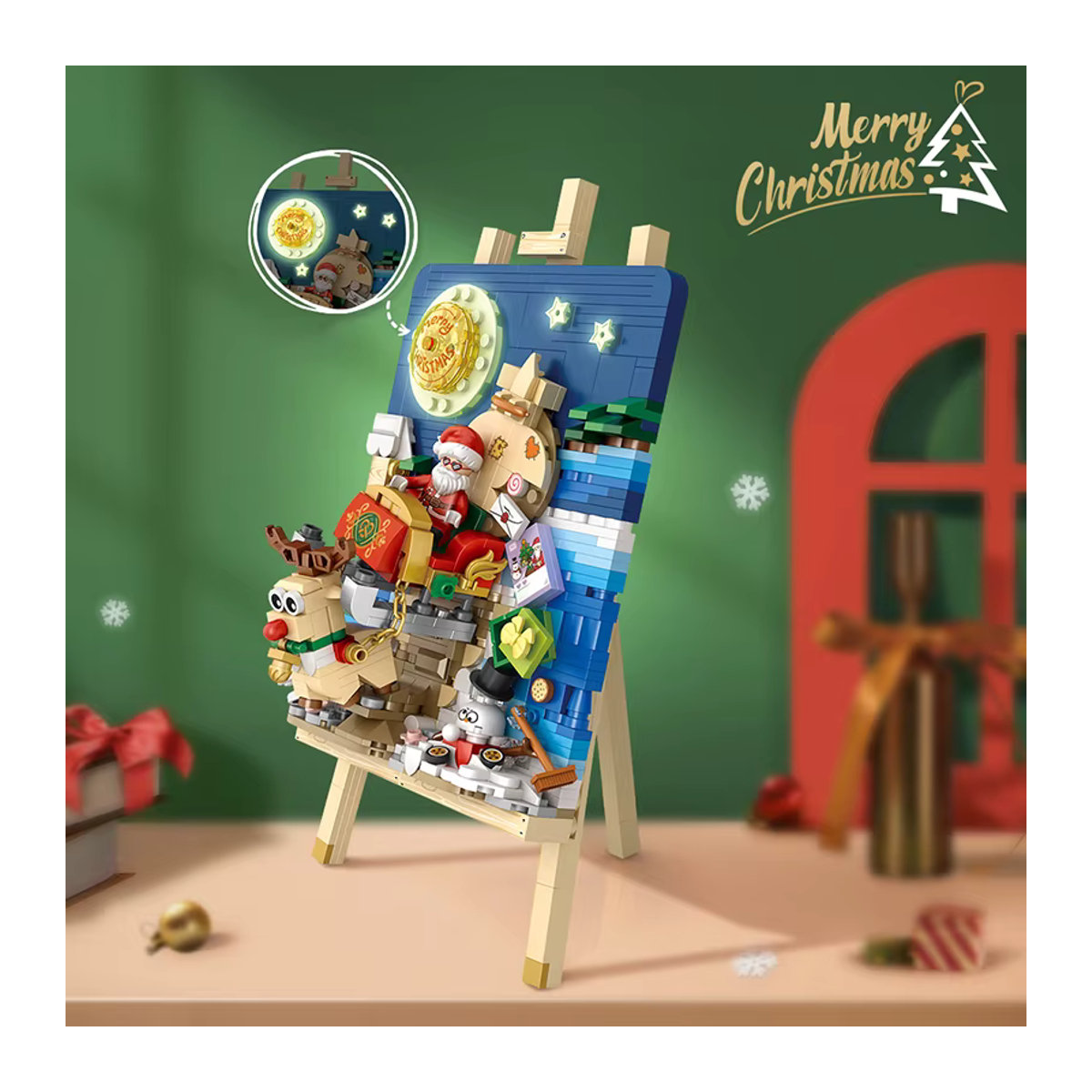 Szxhf Mini Bausteine Weihnachten Schlitten Staffelei Modell DIY Puzzle aus Kunststoff, mehrfarbig - Bild 2