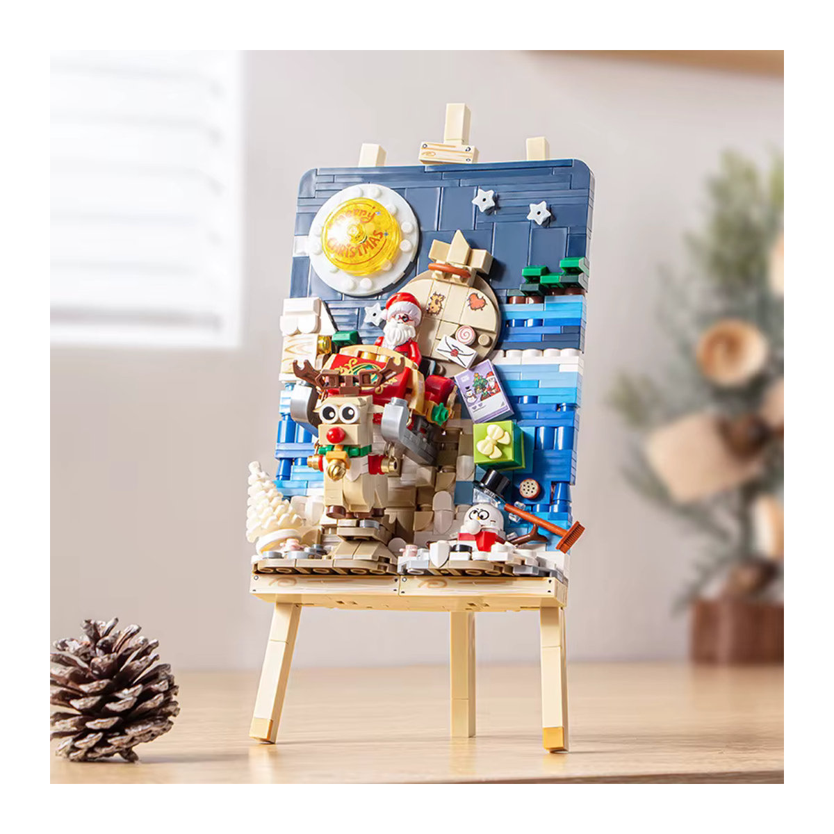 Szxhf Mini Bausteine Weihnachten Schlitten Staffelei Modell DIY Puzzle aus Kunststoff, mehrfarbig - Bild 3