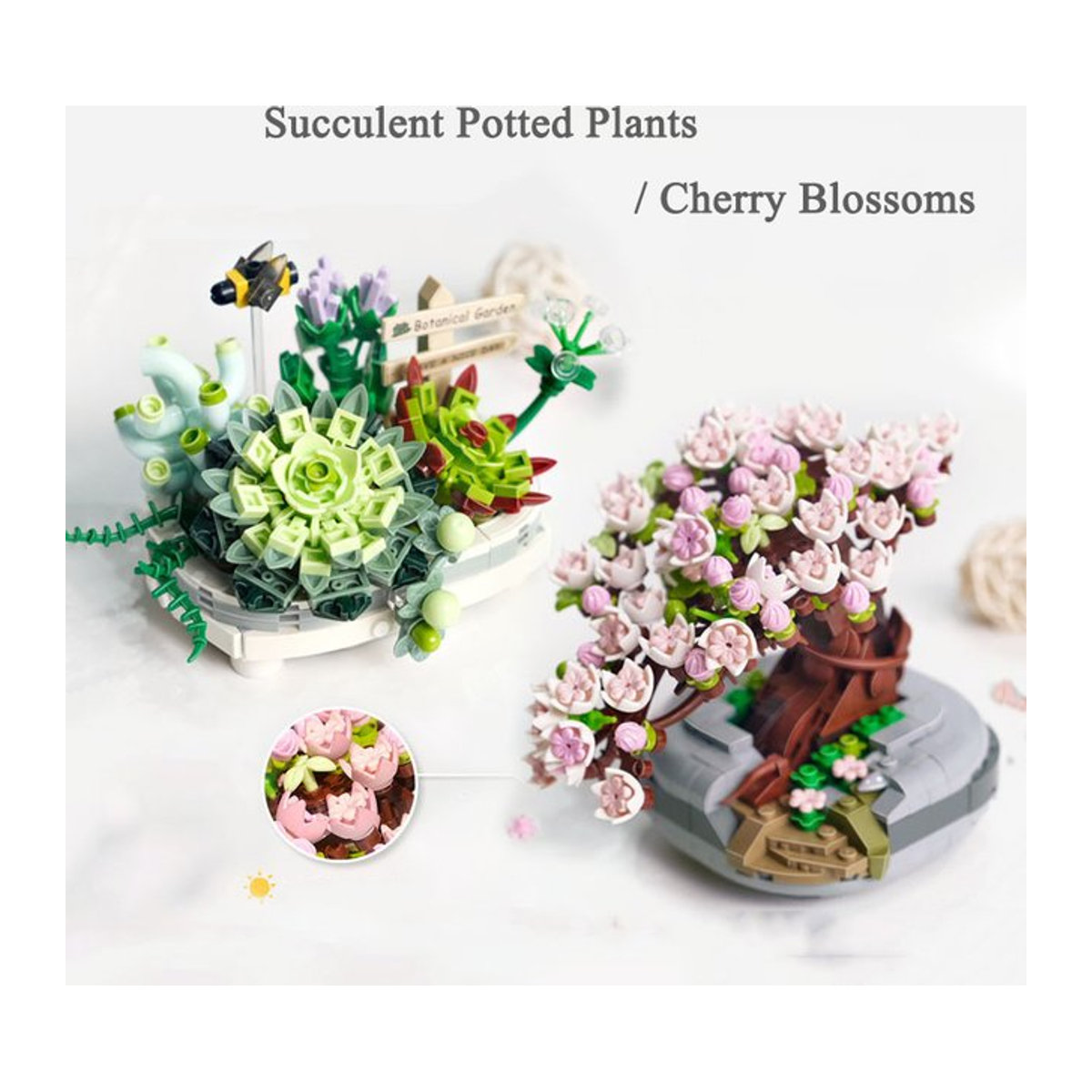Szxhf Mini Bouquet Bausteine Blumen Sukkulenten und Kirschblüte Bonsai 3D Modell aus Kunststoff, mehrfarbig, Spielzeug für Kinder - Bild 1