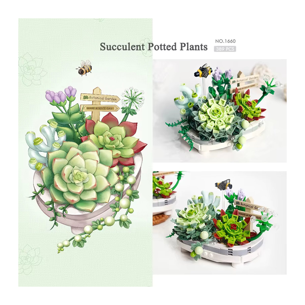 Szxhf Mini Bouquet Bausteine Blumen Sukkulenten und Kirschblüte Bonsai 3D Modell aus Kunststoff, mehrfarbig, Spielzeug für Kinder - Bild 3