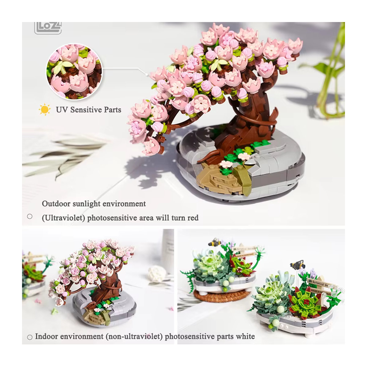 Szxhf Mini Bouquet Bausteine Blumen Sukkulenten und Kirschblüte Bonsai 3D Modell aus Kunststoff, mehrfarbig, Spielzeug für Kinder - Bild 4