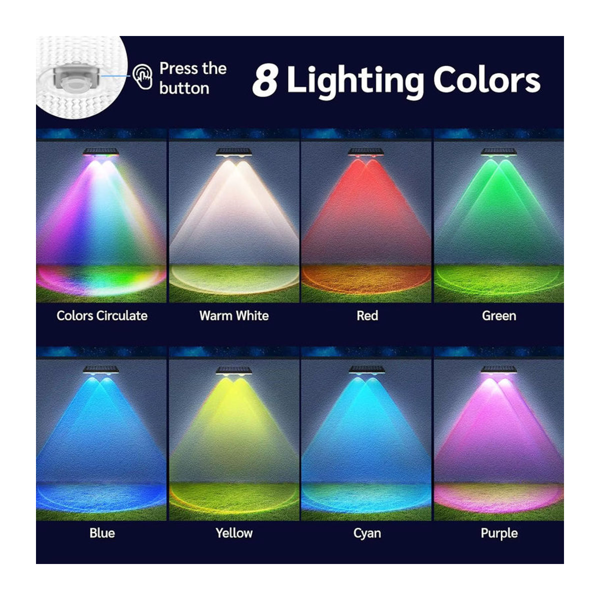 T-SUNRISE 2er Set Solar Zaunleuchten mit RGB und warmweißem LED Licht, IP65 wasserdichte Außenwandleuchten für moderne Dekoration, Bunt - Bild 4
