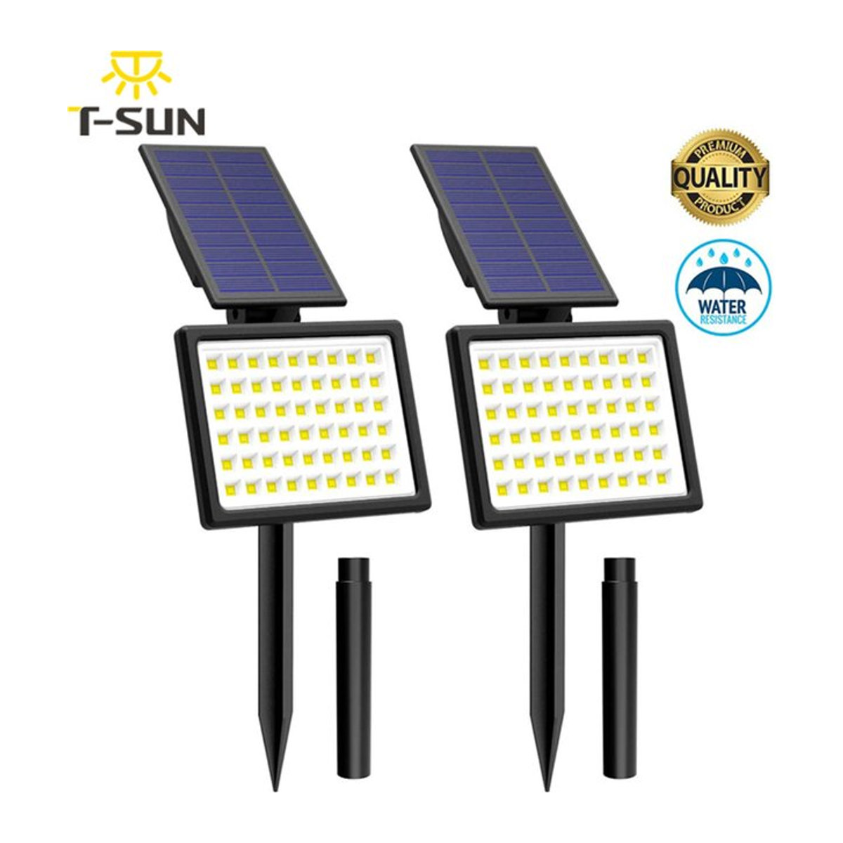 T-SUNRISE Moderne Solar Wandleuchte mit 54 LED in Schwarz, Wasserdichte Solar Gartenleuchte für den Außenbereich - Bild 1