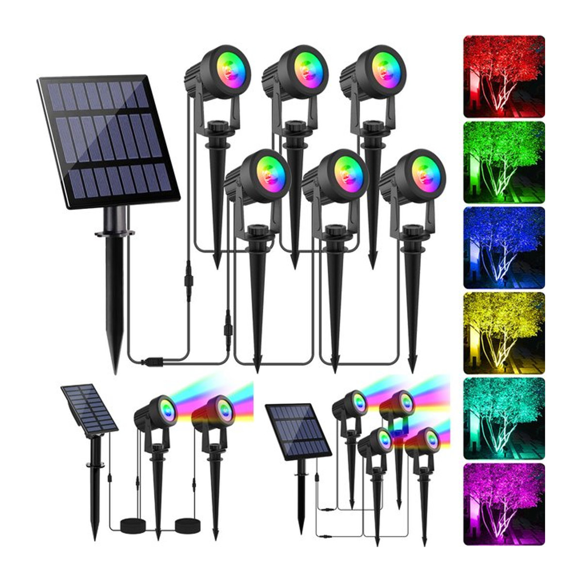 T-SUNRISE RGB LED Solar Außenstrahler IP65 Wasserdicht Bunt - Bild 1
