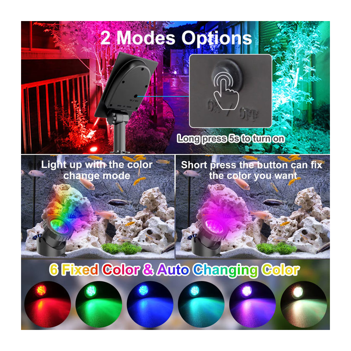 T-SUNRISE RGB LED Solarleuchte IP68 wasserdichte Solar-Gartenbeleuchtung in Bunt für Pool, Garten und Pfad - Bild 4