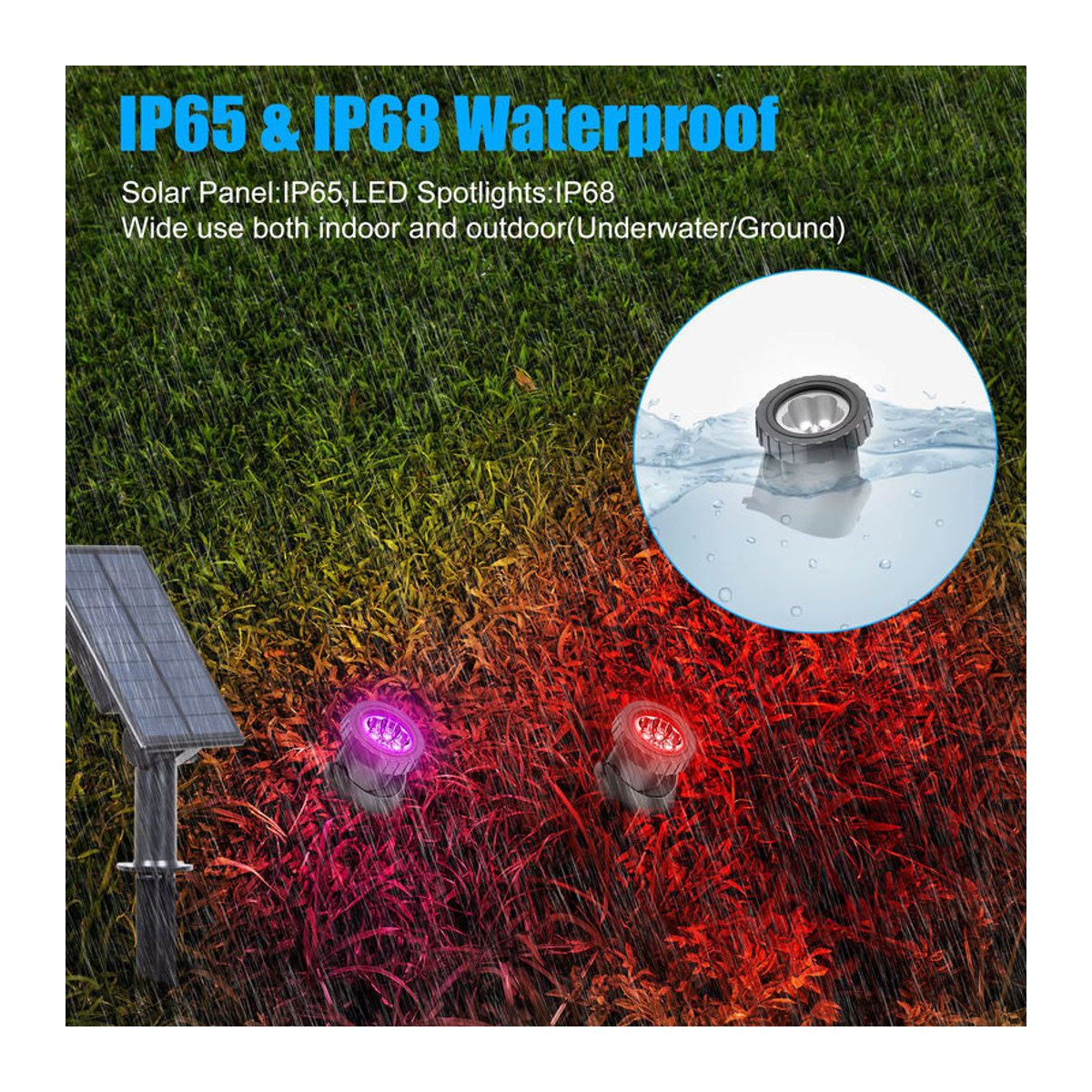 T-SUNRISE RGB LED Solarleuchte IP68 wasserdichte Solar-Gartenbeleuchtung in Bunt für Pool, Garten und Pfad - Bild 5