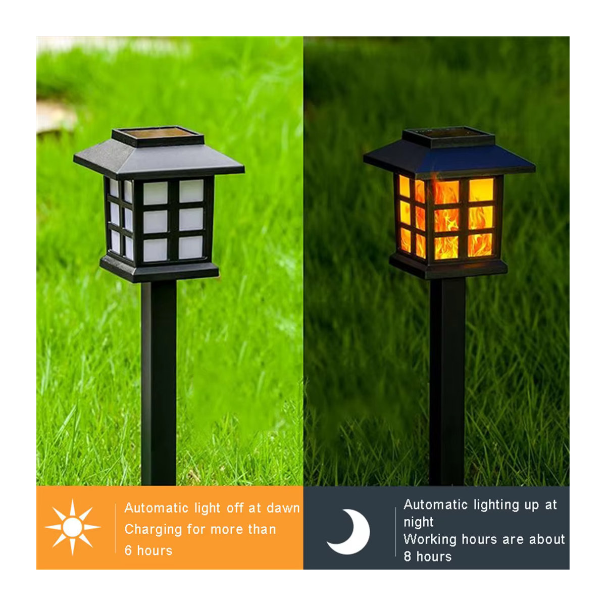 T-SUNRISE Solar Flammen Fackel mit 10 LEDs, Wasserdichte LED Solarleuchte für Garten und Terrasse, Schwarz, Modern - Bild 2
